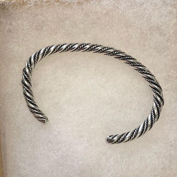VINTAGE Sterling Silver Twisted Cuff Bangle Bracelet - Picture 5 of 8